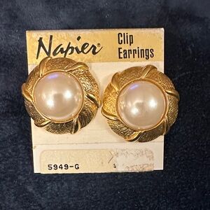 Napier Gold and Pearl Clip Earrings